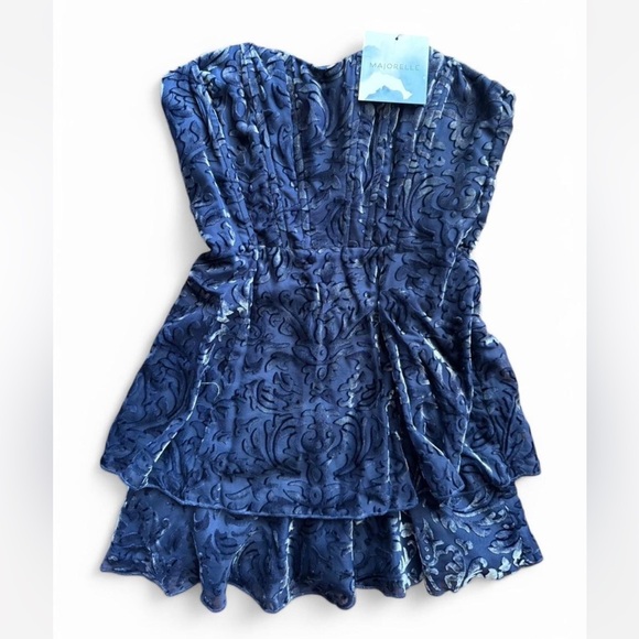 Majorelle Mini Blue and White Strapless Martha Mini Dress - Picture 2 of 4